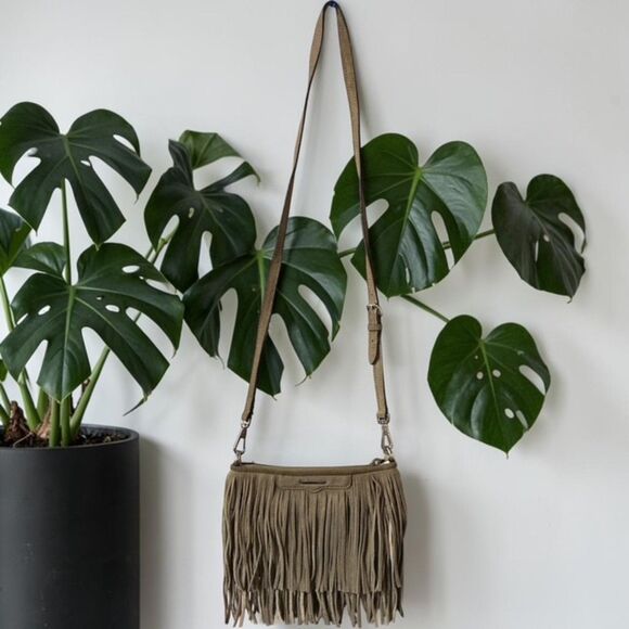 Rebecca Minkoff Handbags - Rebecca Minkoff Finn Fringe Suede Crossbody Bag Khaki Olive EUC Boho Festival